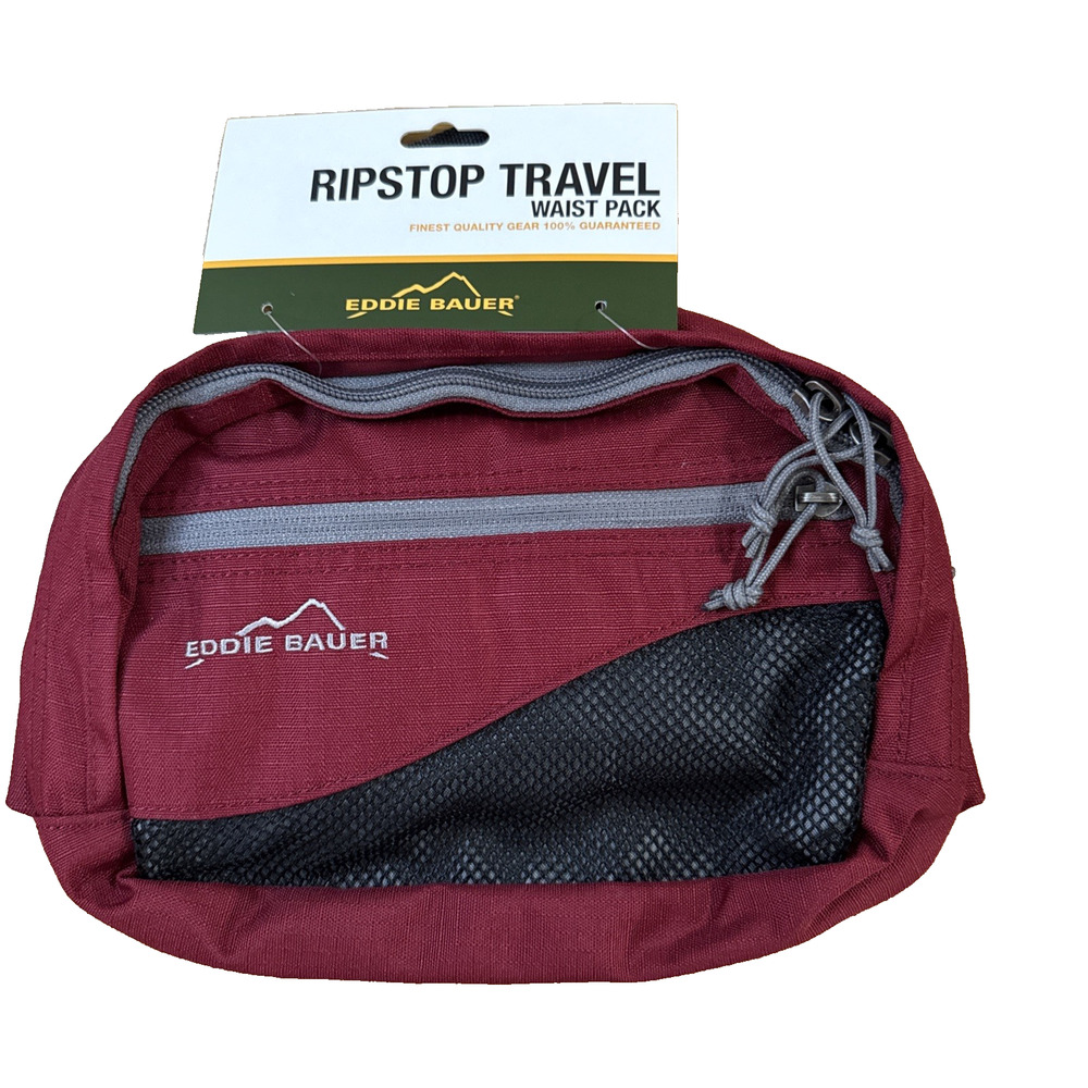 Eddie Bauer Stowaway Packable Waist Pack Maroon Ripstop Fanny Sling Travel Bag